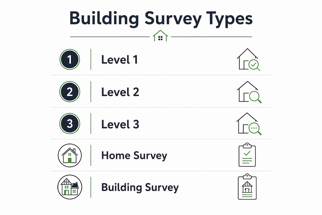 Infographic showing UK building survey types