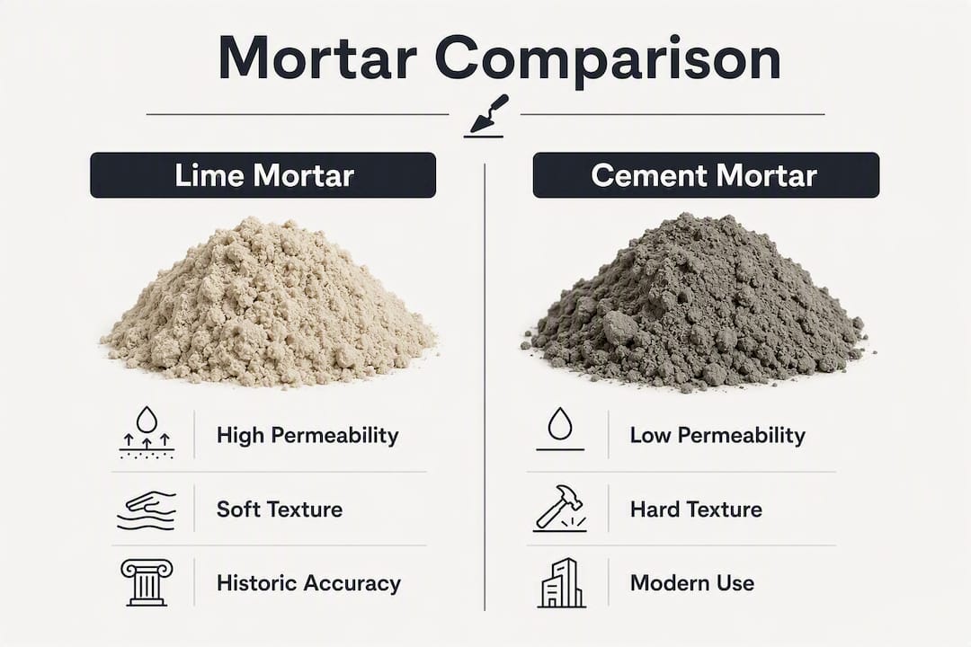Infographic comparing lime mortar and cement mortar
