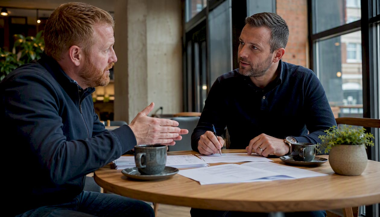 Client and contractor discussing contract pricing