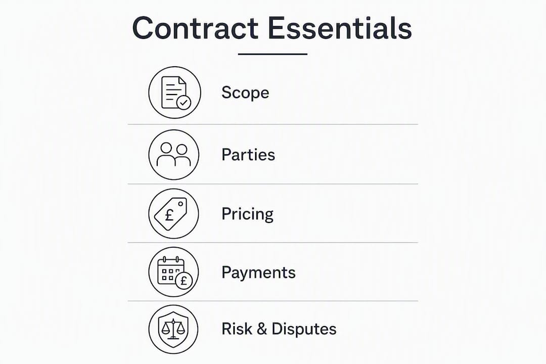 Infographic showing key elements of commercial building contracts