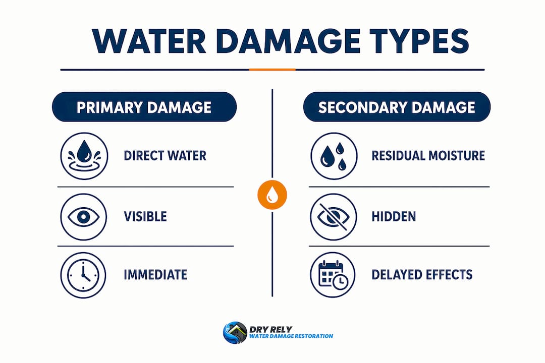 Infographic comparing primary and secondary water damage