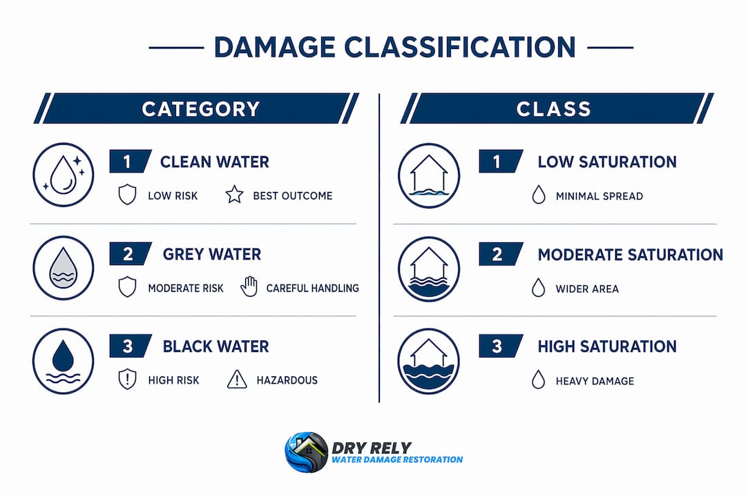 Infographic showing water damage categories and classes