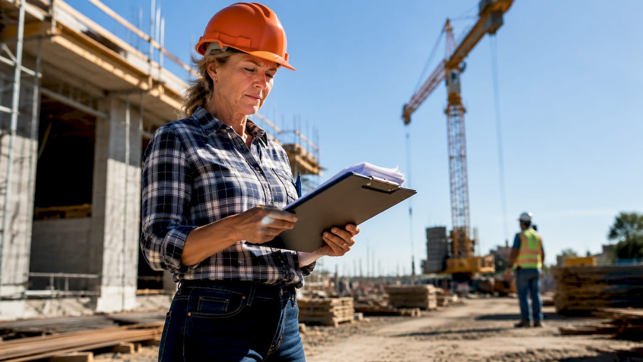 Construction manager reviewing change order paperwork