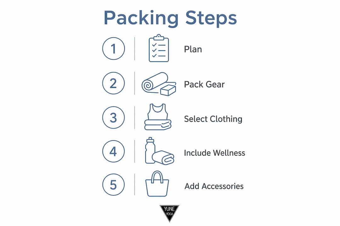Infographic illustrating yoga retreat packing steps