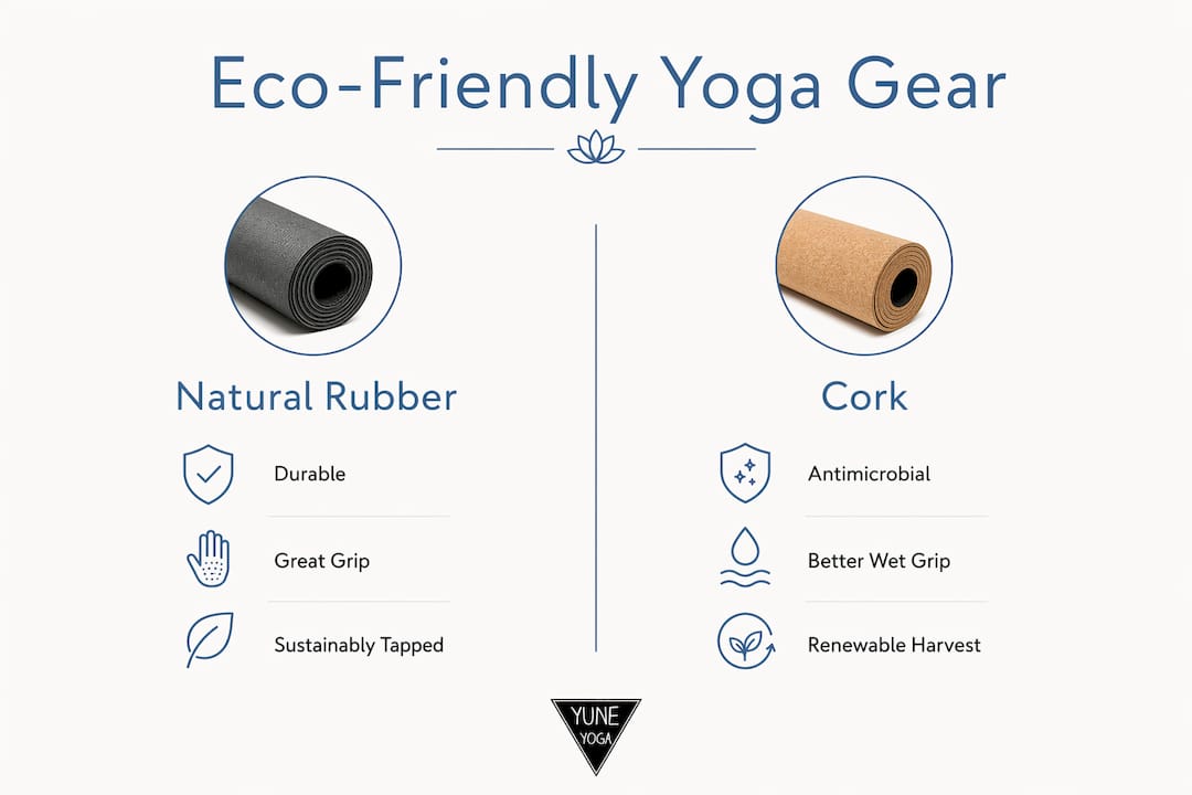 Infographic comparing natural rubber and cork yoga gear