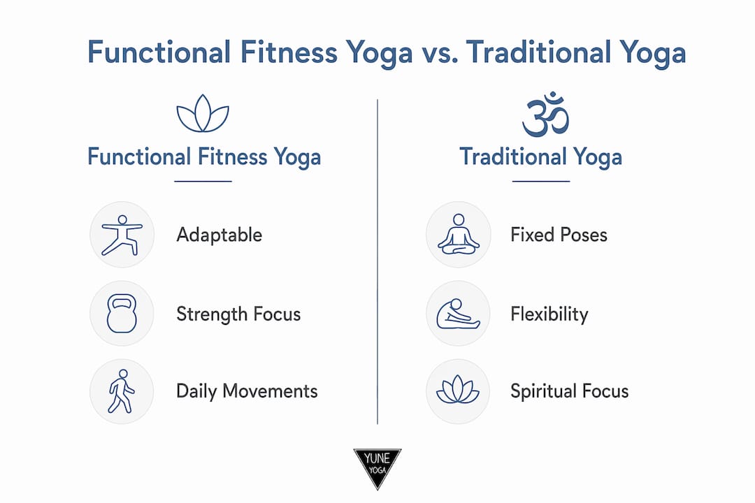 Infographic comparing functional fitness yoga and traditional yoga