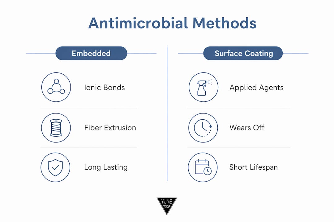 Infographic comparing embedded vs surface coating antimicrobial towel methods