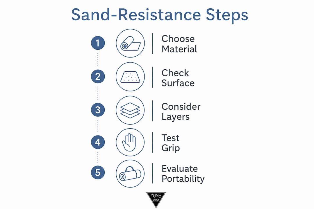 Infographic outlining key steps to choose sand-resistant yoga mat