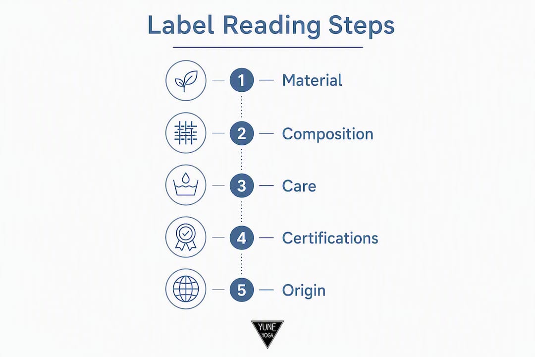 Infographic outlining steps to read yoga product labels