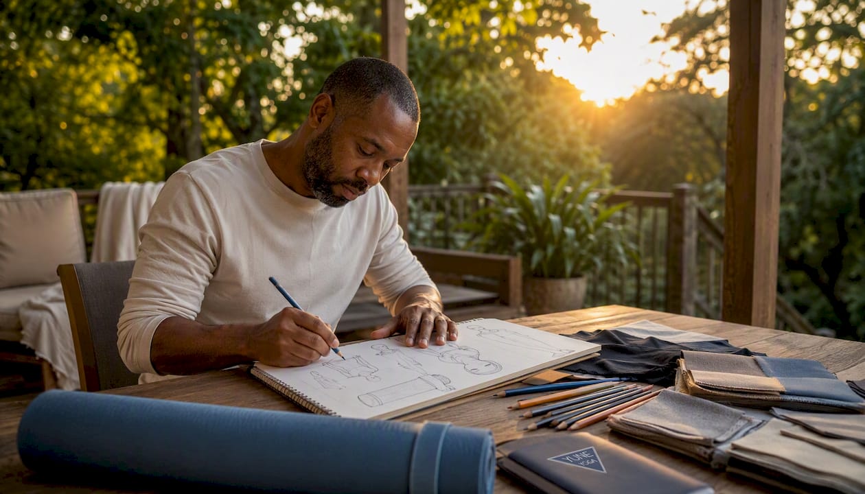 Designer sketching yoga gear concepts