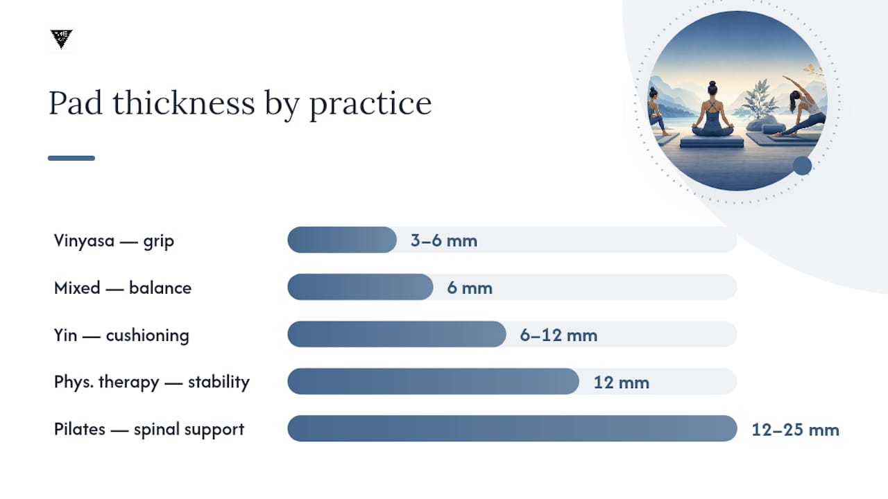 Diagram of pad thickness recommendations by practice