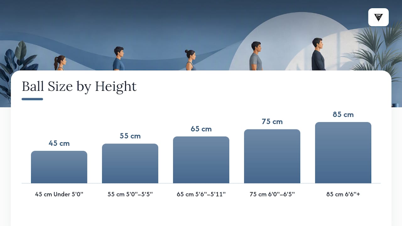 Exercise ball size chart by height and user type