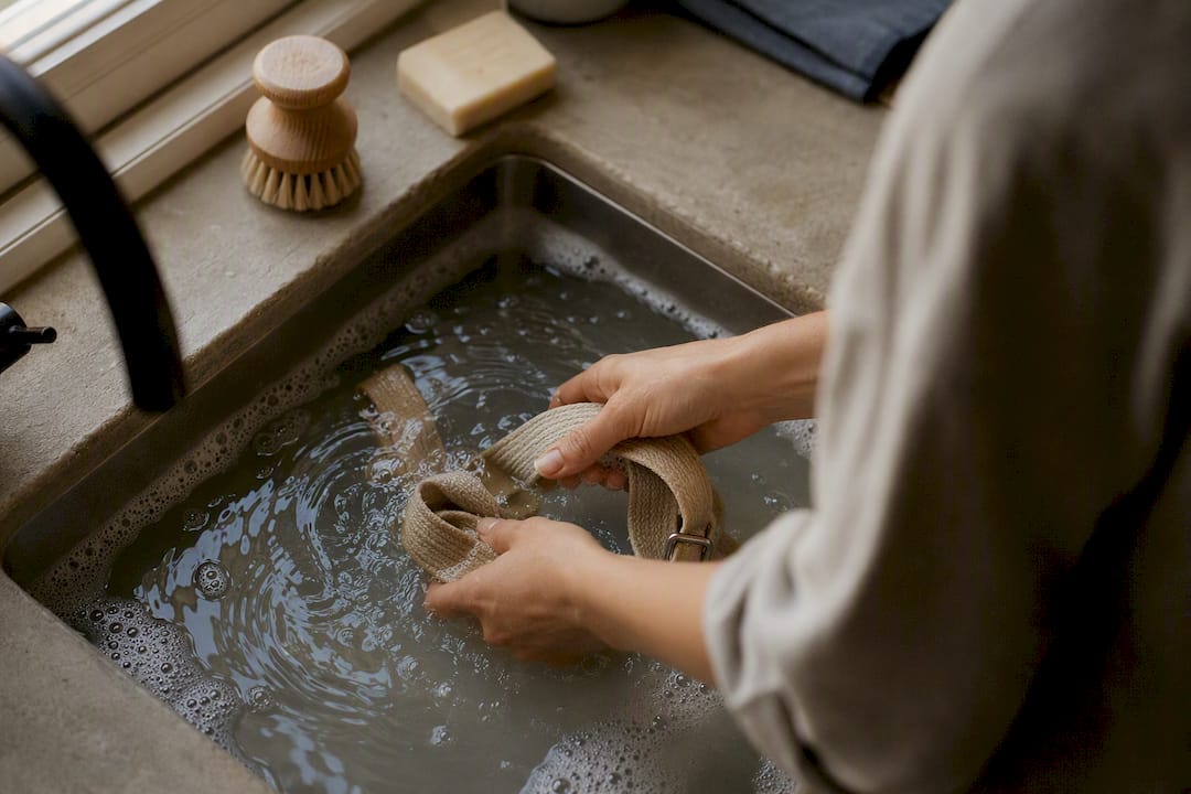 Washing organic cotton yoga strap by hand