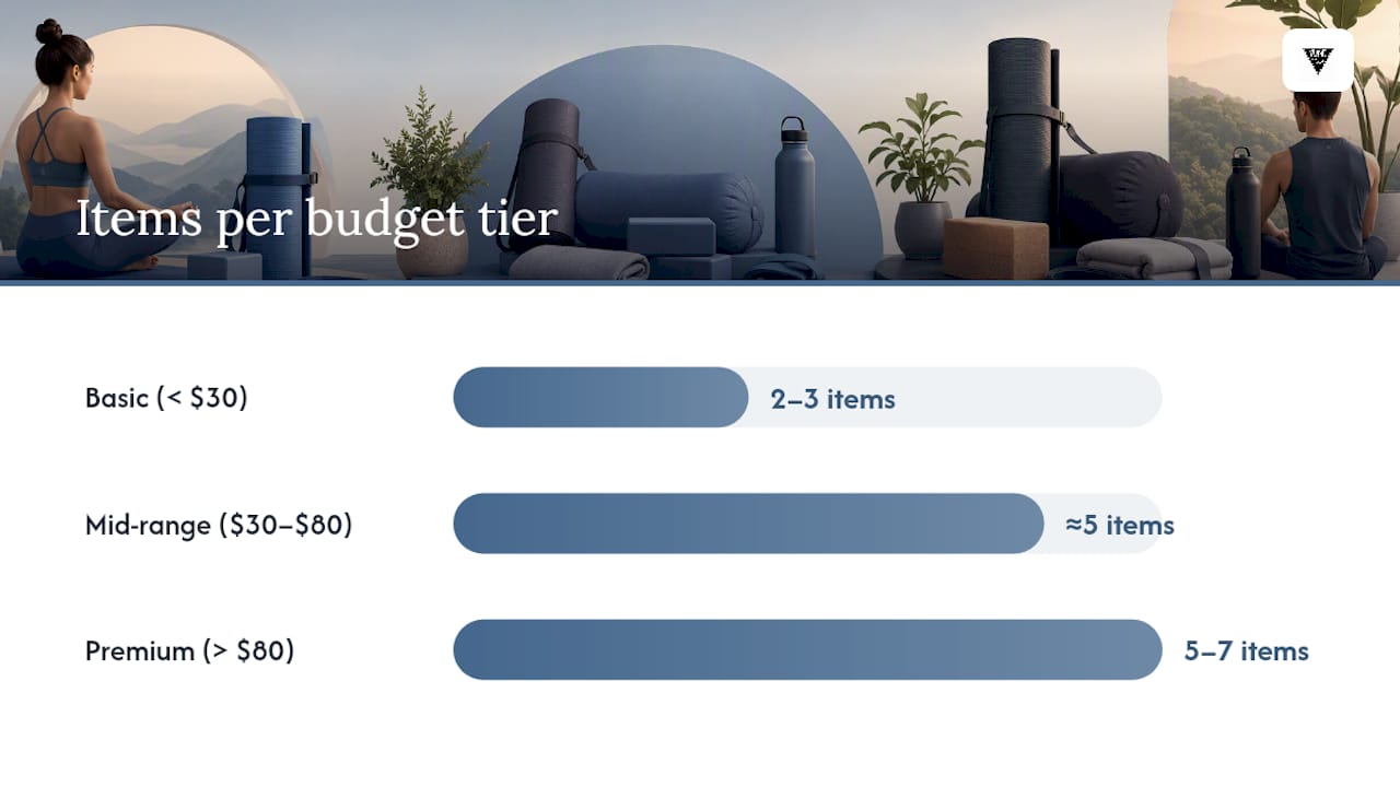 Comparison chart of yoga kit budget tiers and contents