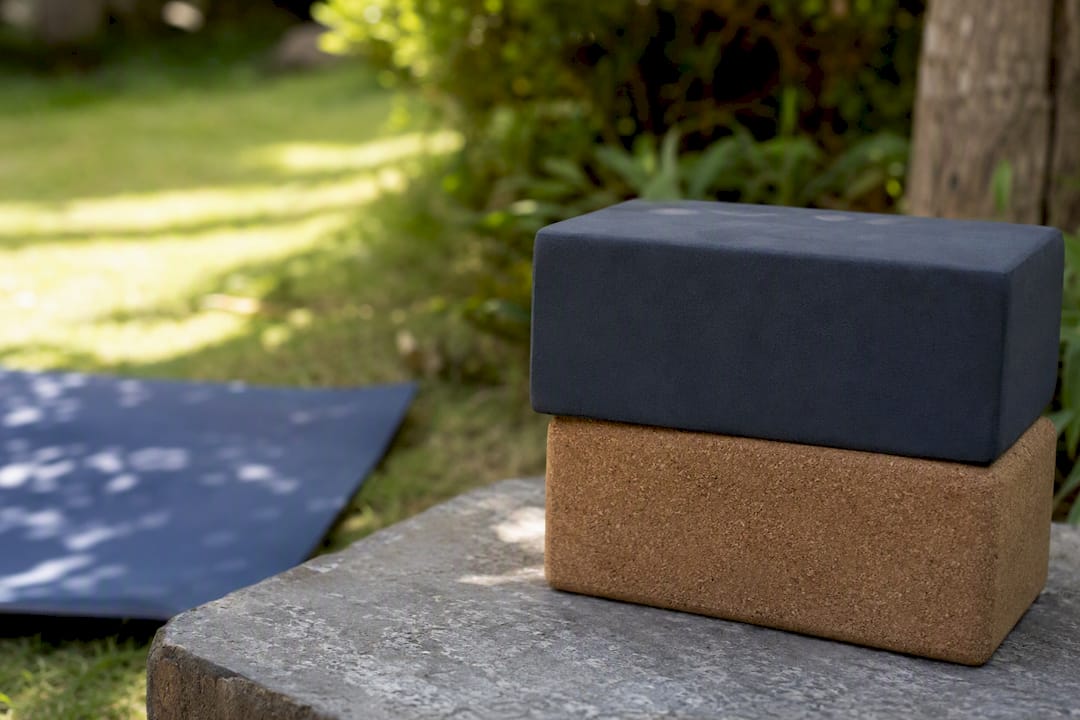Stacked foam and cork yoga blocks