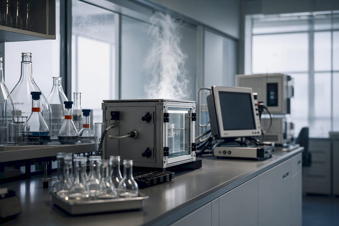 Lab equipment measuring VOC emissions