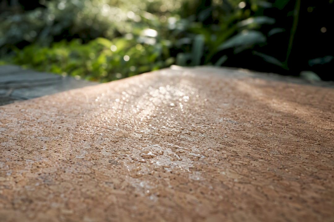 Wet cork yoga mat texture close-up