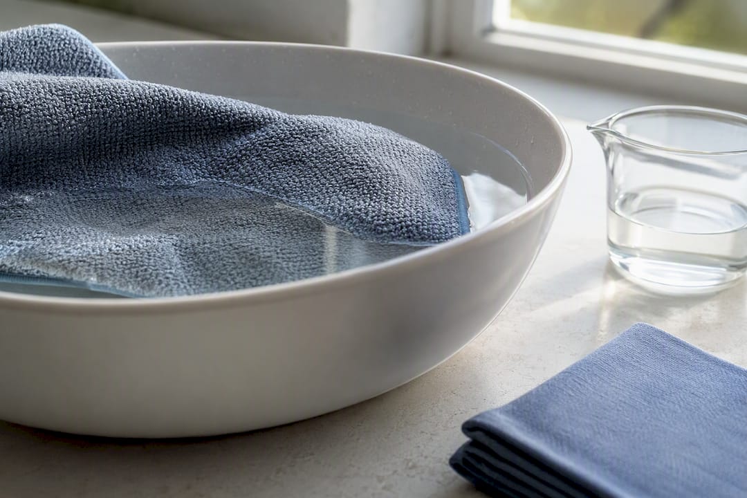 Microfiber towel soaking in a basin