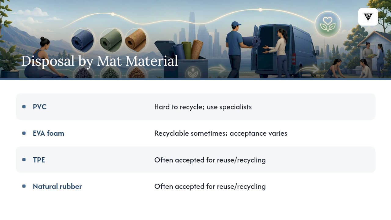 PVC, TPE, EVA, and Natural Rubber: What Your Mat's Material Means for Disposal — overview diagram
