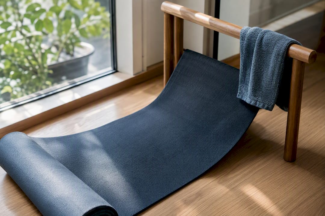 Yoga mat drying beside an open window