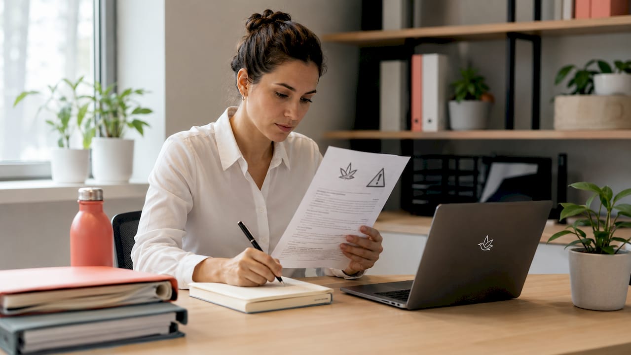 Professional handling cannabis recall document in office