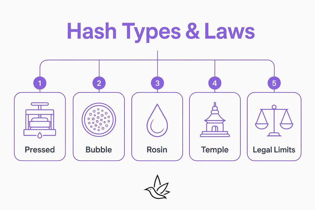 Infographic showing cannabis hash types and legal overview