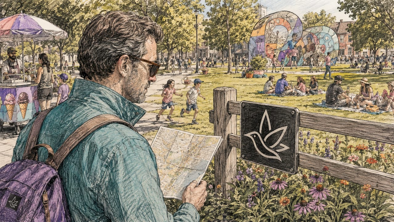 Man reading outdoor cannabis use sign