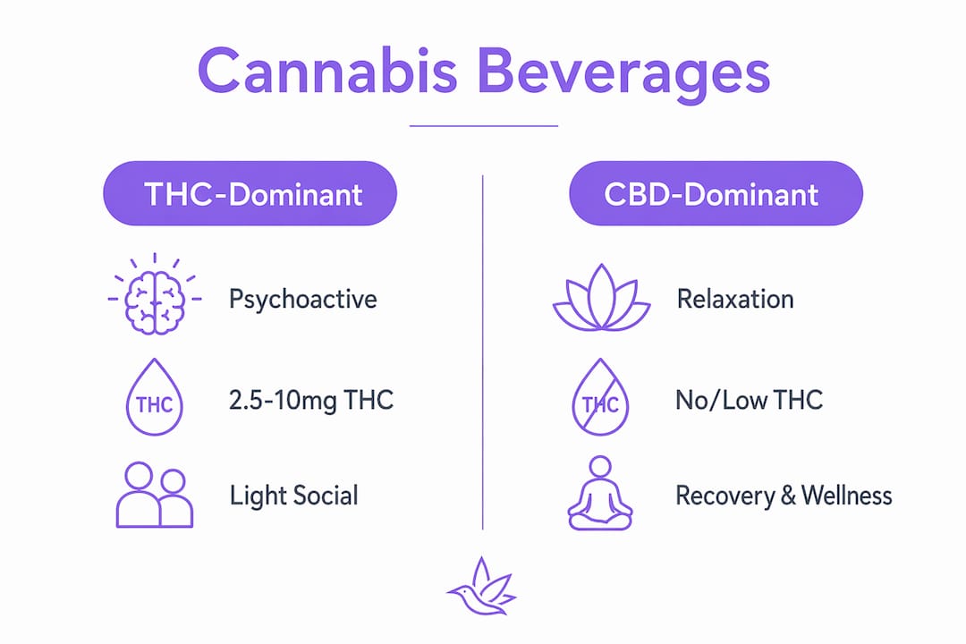 Infographic comparing THC and CBD cannabis beverages