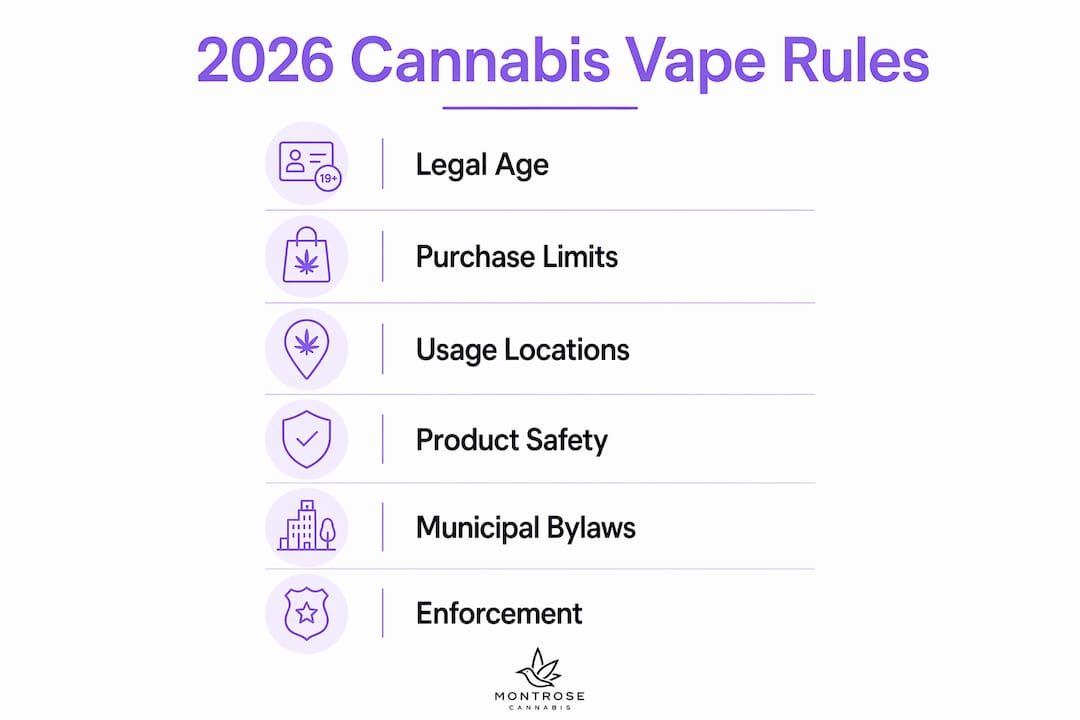 Infographic summarizing 2026 cannabis vape regulations in Ontario