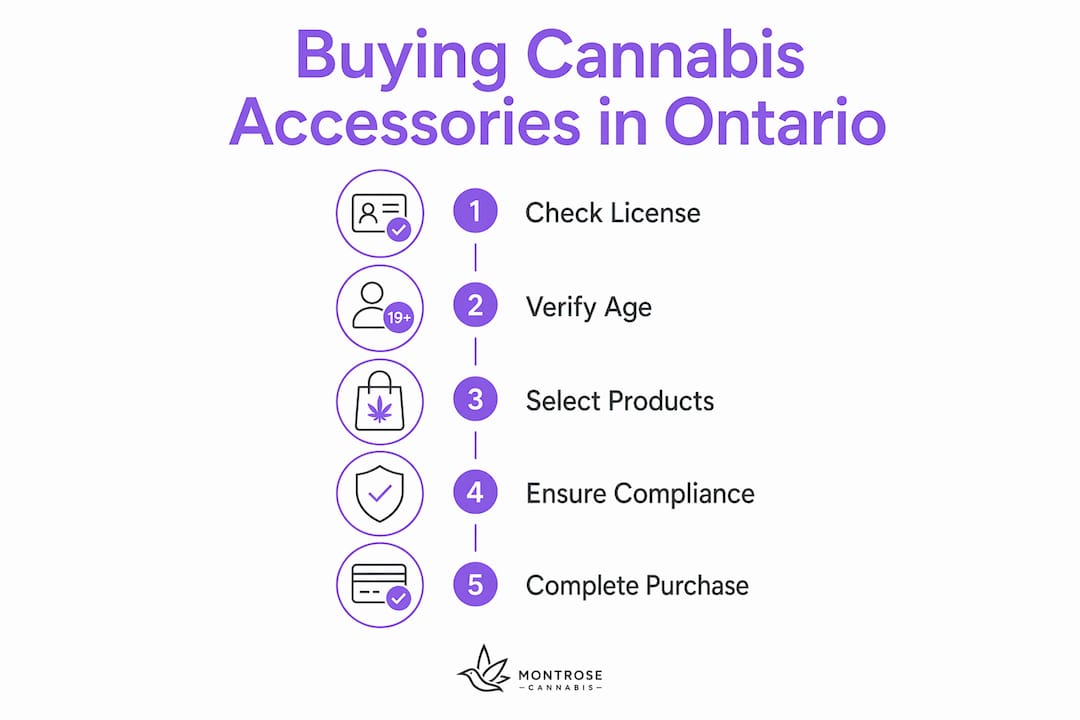 Infographic showing legal steps for buying cannabis accessories in Ontario