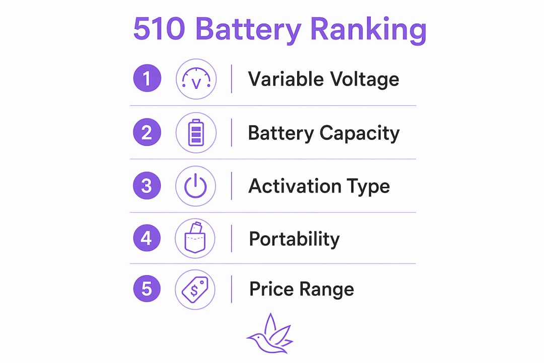 Infographic showing ranked features of 510 thread batteries