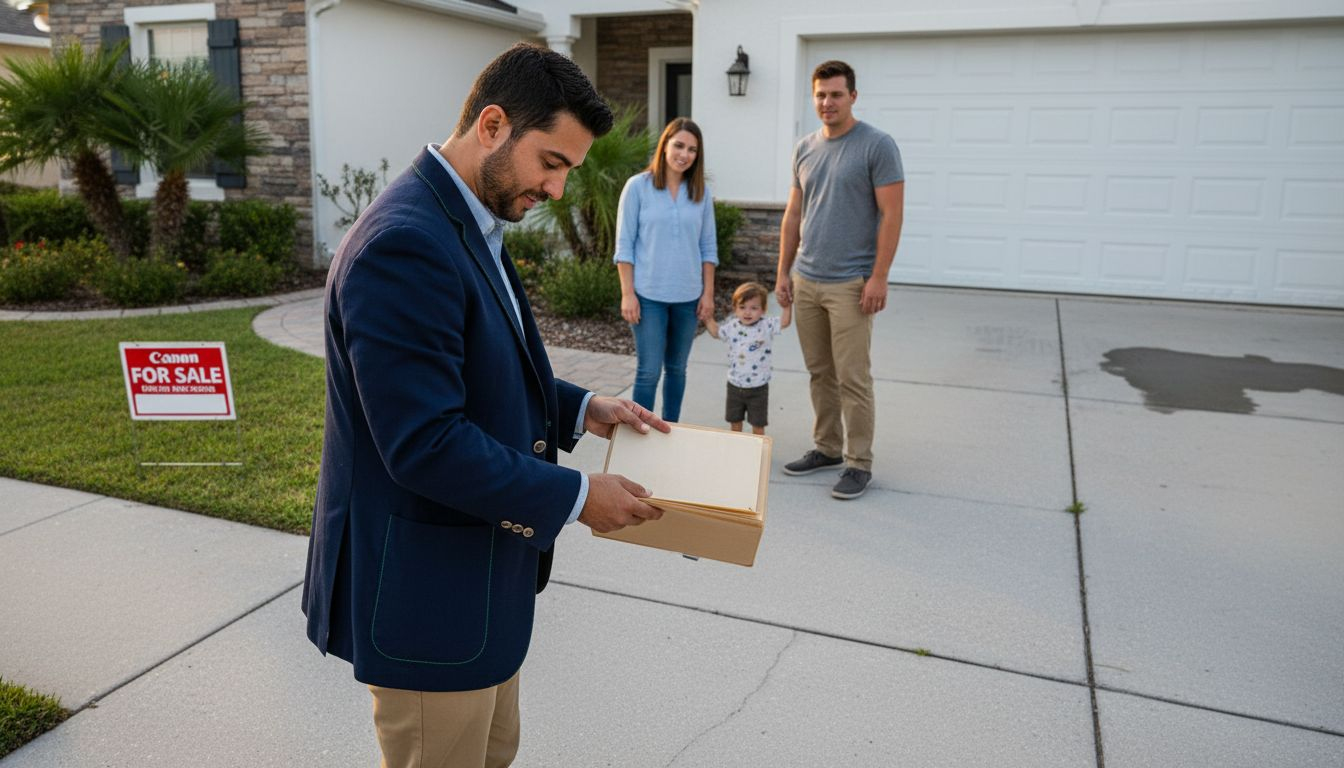 Agent shows clean curb appeal to homebuyers