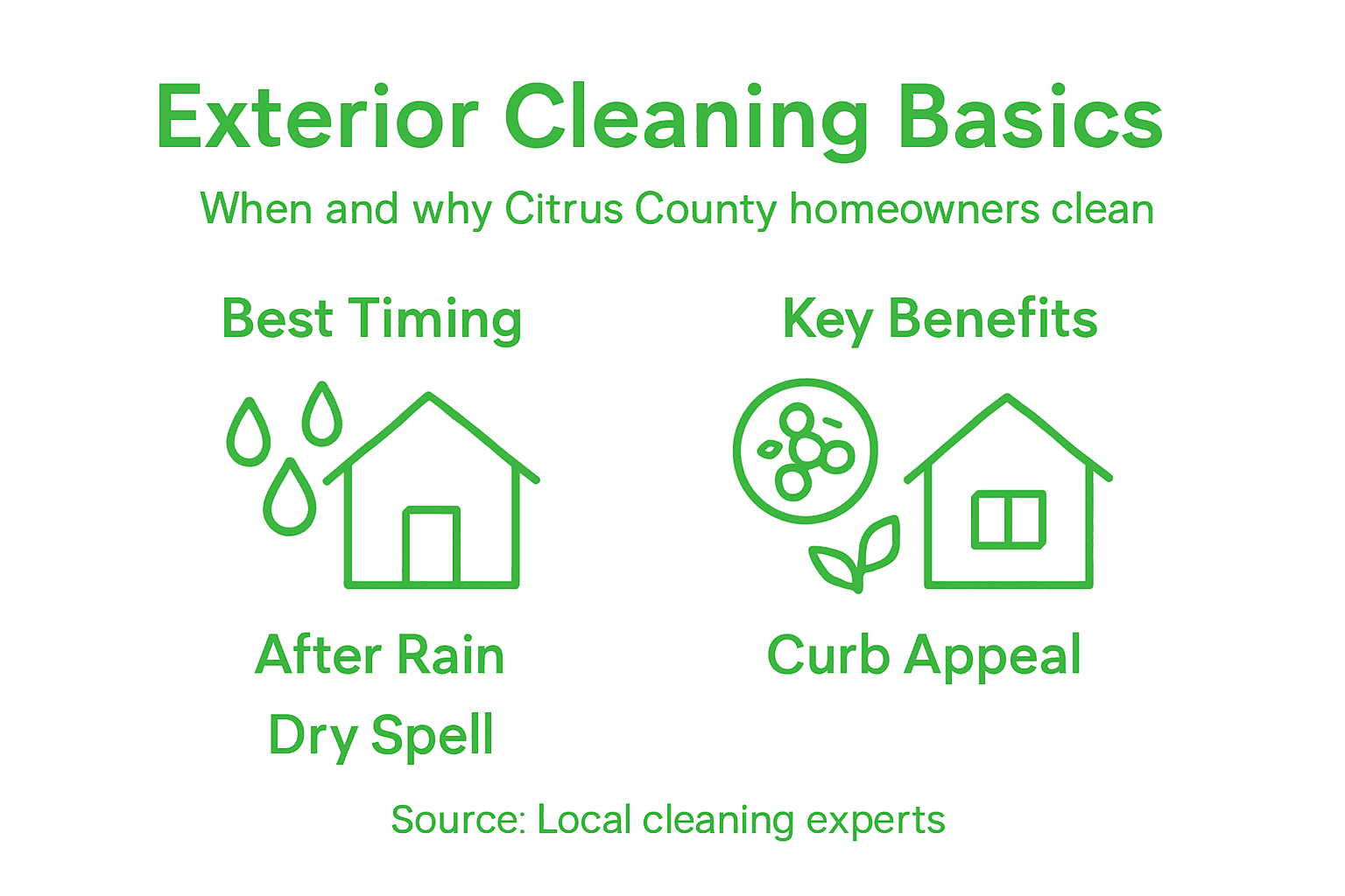 Infographic on exterior cleaning timing and benefits