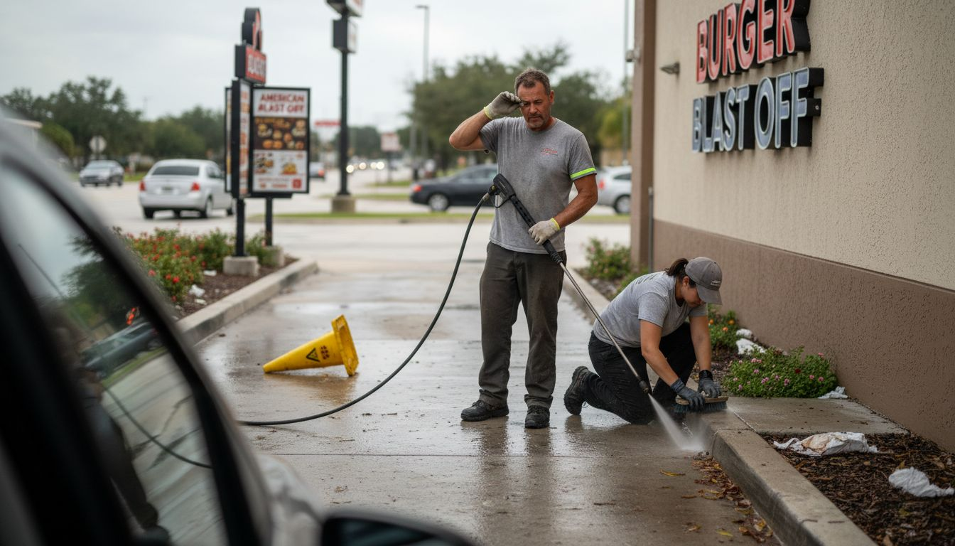 Team cleaning drive-thru at local restaurant