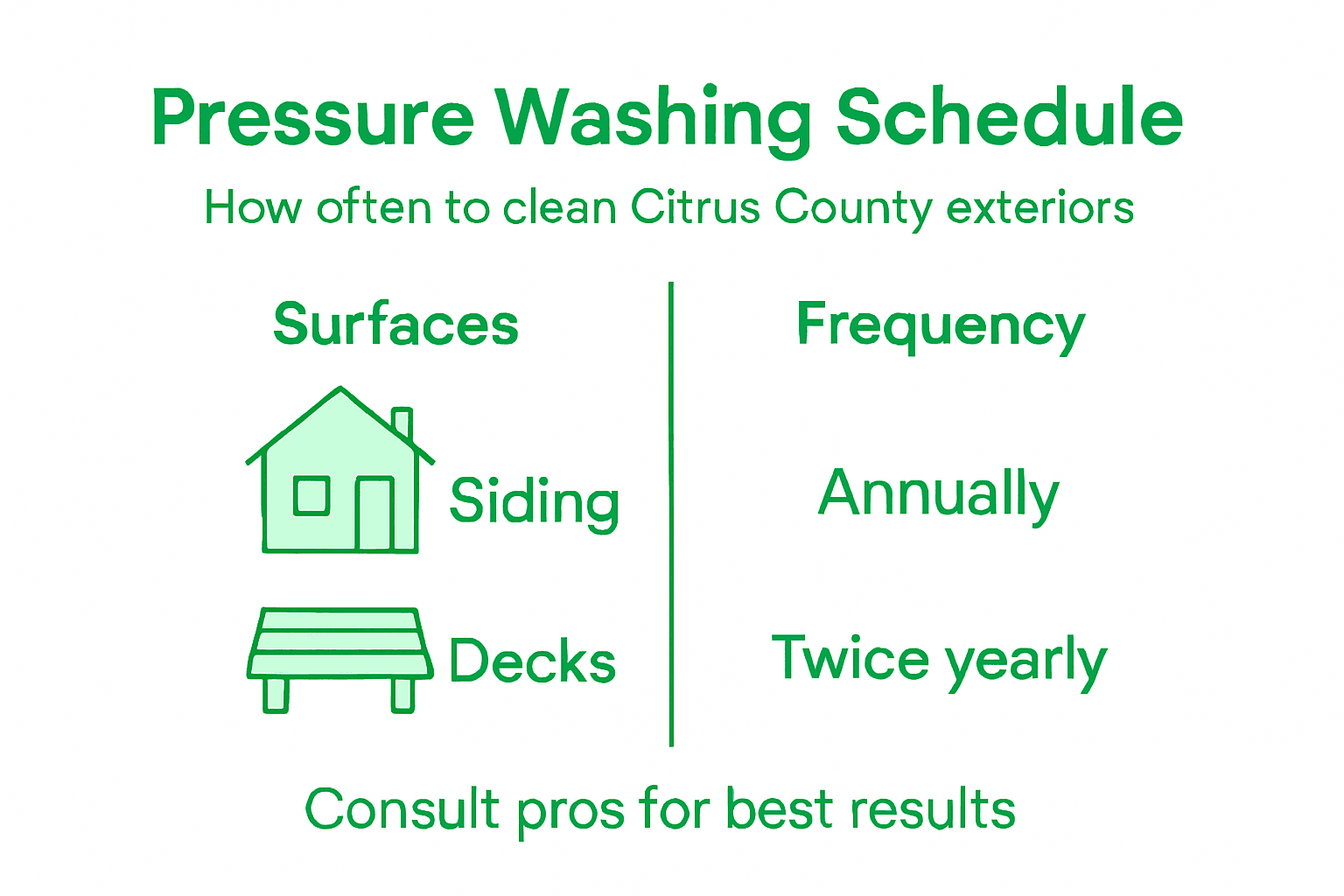 Infographic summarizing wash schedule per surface
