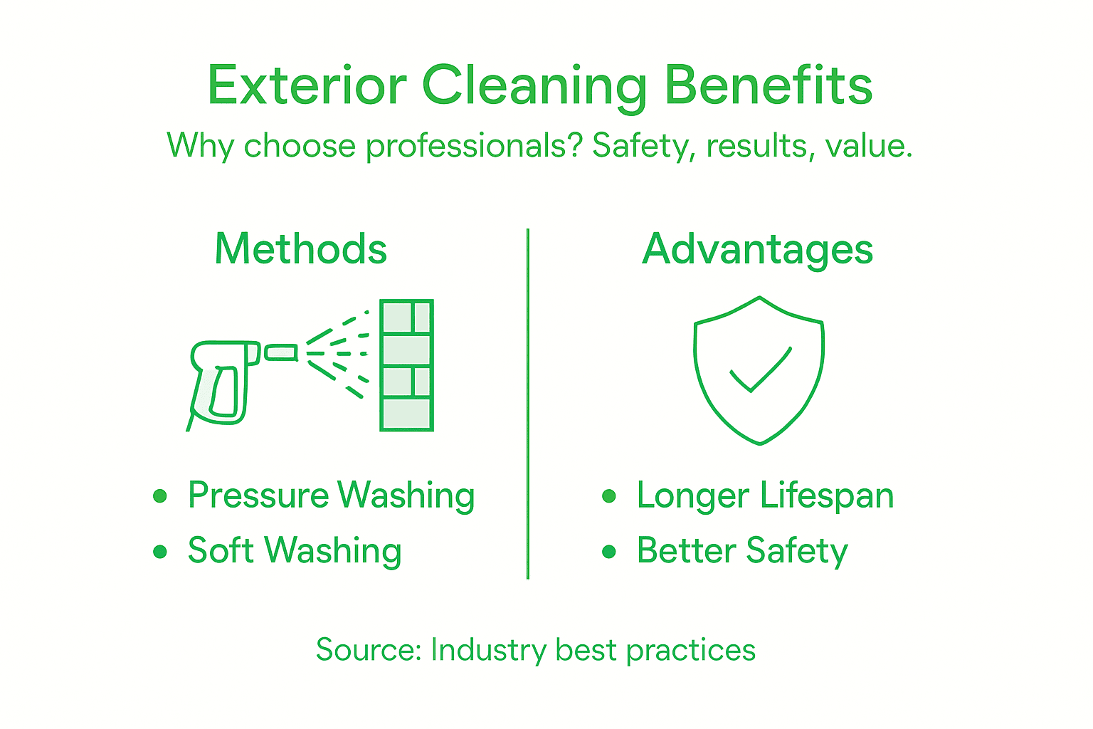 Infographic contrasting methods and benefits of exterior cleaning