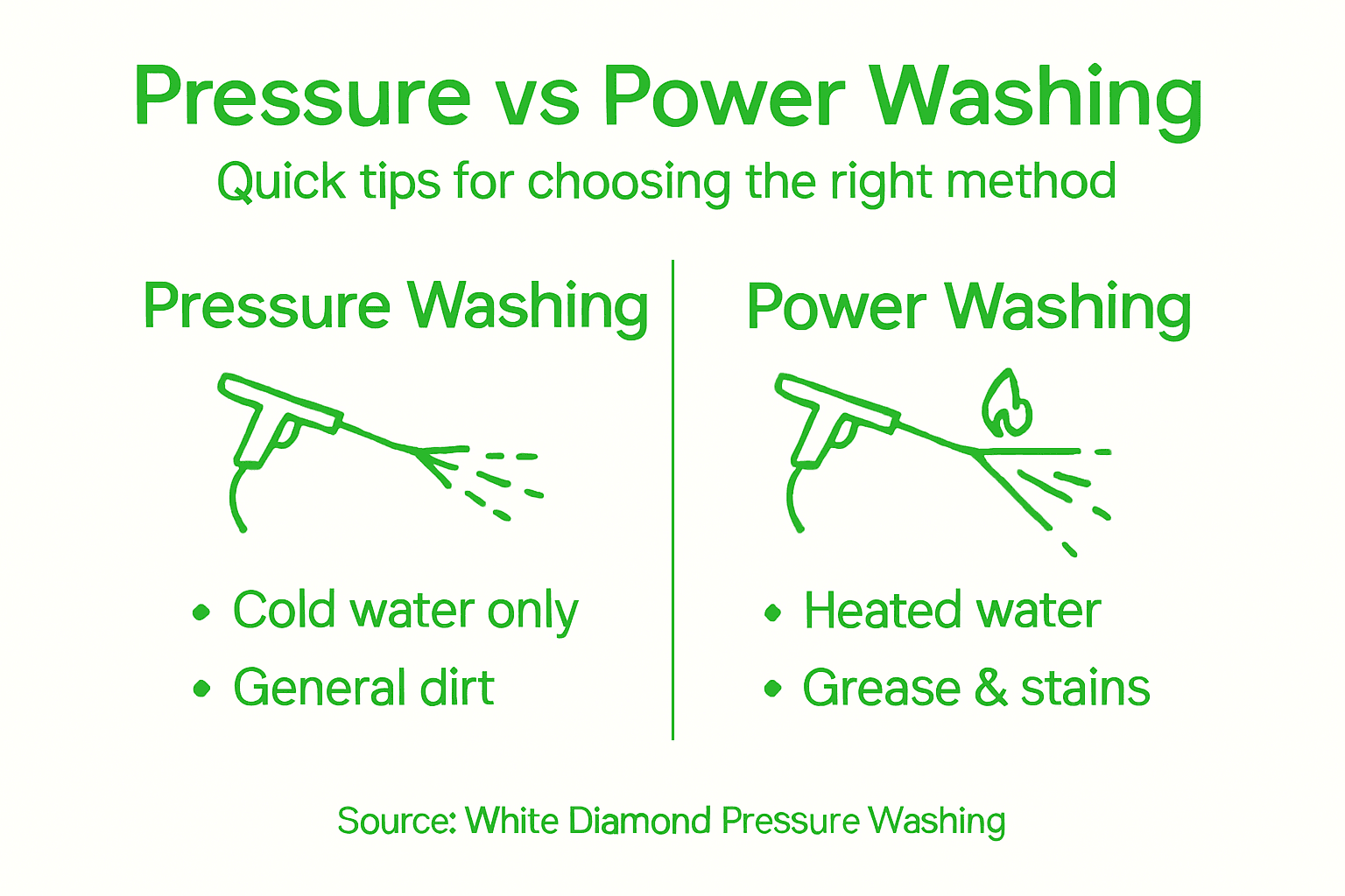 Infographic comparing pressure and power washing methods