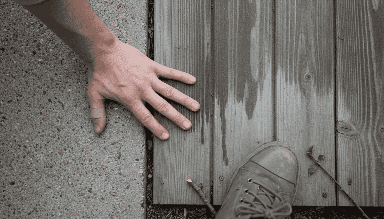 Closeup of pressure effect on driveway and wood