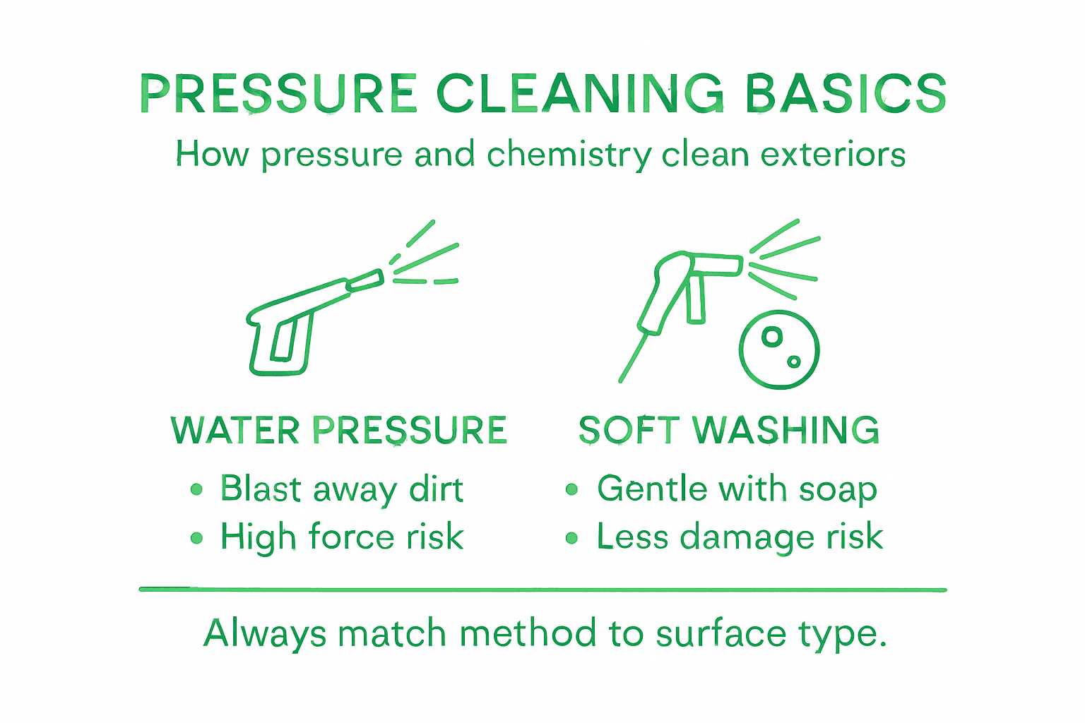 Infographic comparing pressure and soft washing methods