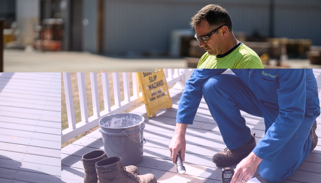 Technician checking deck surface for cleaning