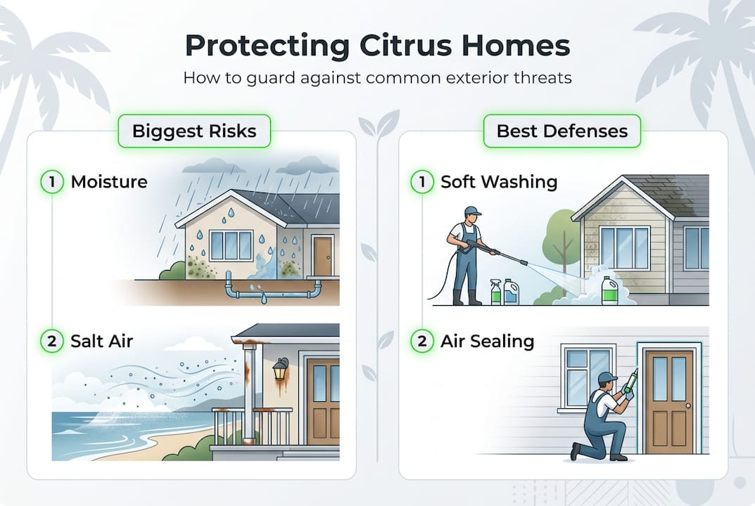 Infographic showing Citrus County exterior risks and defenses