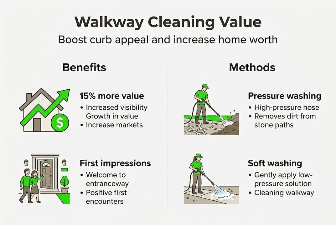 Walkway cleaning infographic with value and methods