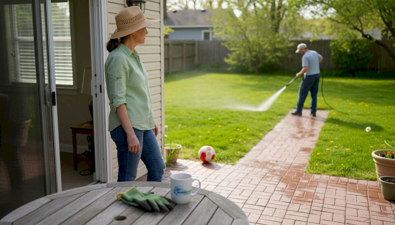 Homeowner observes insured cleaning in progress
