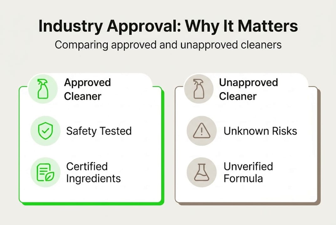 Infographic comparing approved and unapproved cleaners
