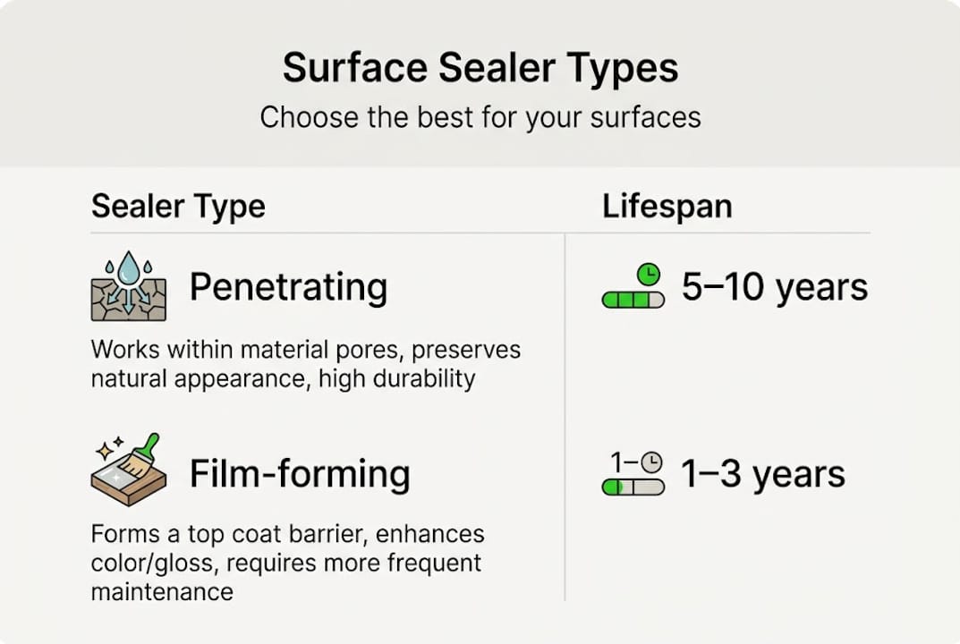 Infographic shows sealer types and lifespan compared