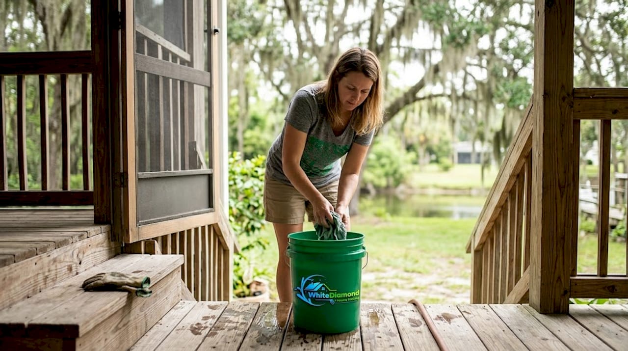 Florida homeowner using eco cleaning outdoors