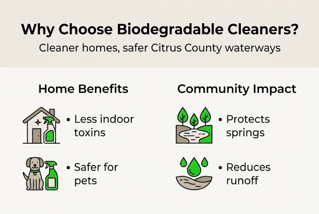 Infographic of biodegradable cleaner benefits for community