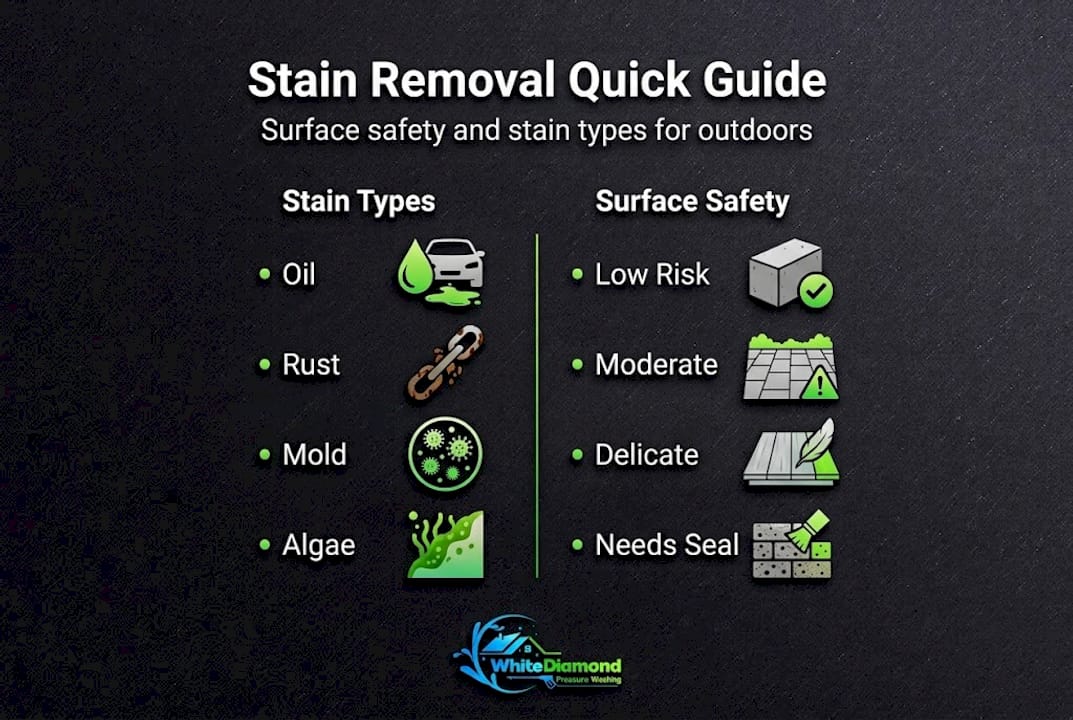 Infographic showing outdoor stains and surface safety