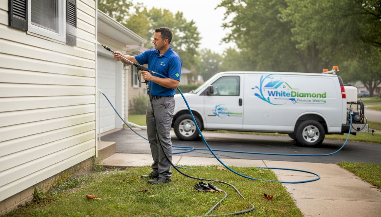 Professional cleaning home’s exterior siding