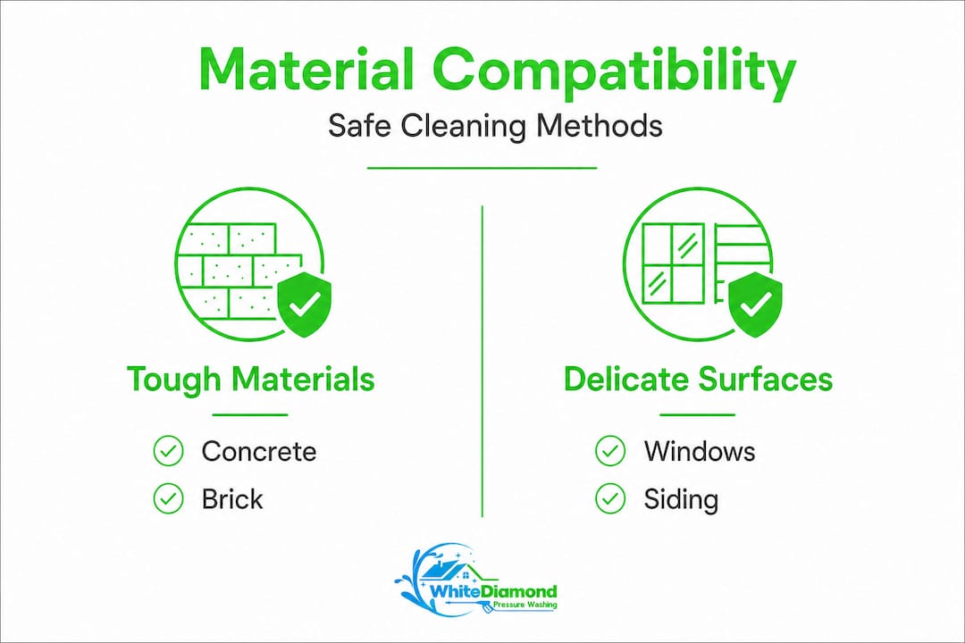 Infographic comparing safe cleaning methods for materials